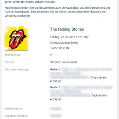 Fansale Verkaufsbestätigung